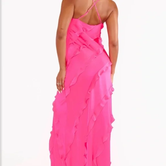 Show Me Your MuMu Hot Pink Ruffle Slip Wedding Dress - Picture 2 of 6